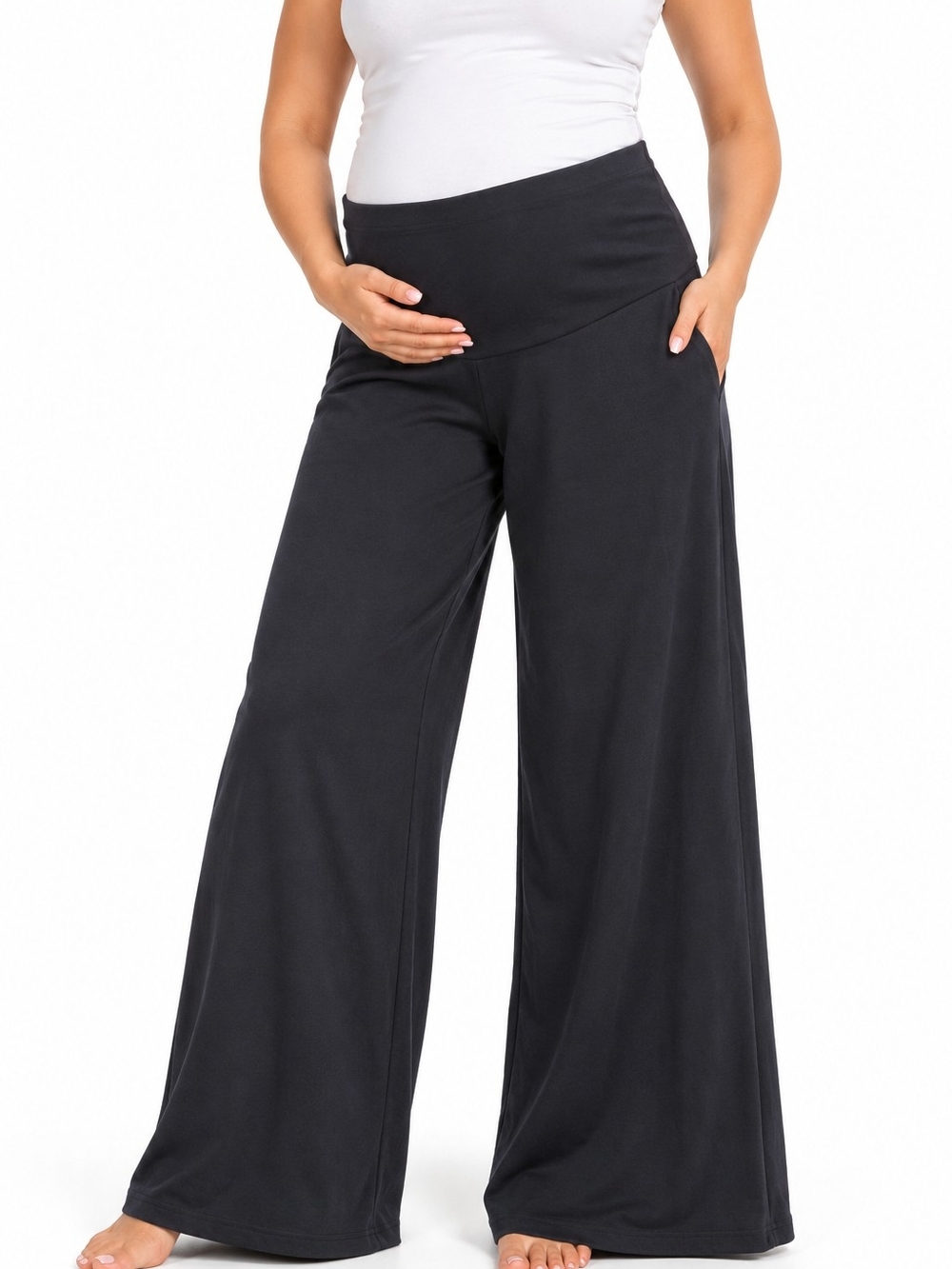 Maternity Wide-Leg Pull-On Pants — Blue
